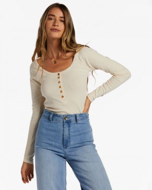 Antique White Women's Billabong Call Me Rib Knit Top | 739456RNU