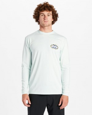 Aqua Men's Billabong Crayon Wave Long Sleeve Upf 50 Surf T-Shirt | 035682VEI