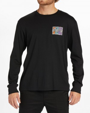 Black Men's Billabong Crayon Wave Long Sleeve T-Shirt | 392587XQF