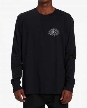 Black Men's Billabong Crayon Wave Long Sleeve T-Shirt | 461578NVF