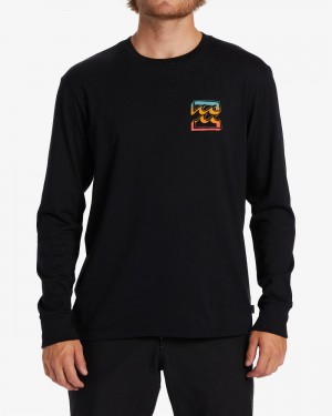 Black Men's Billabong Crayon Wave Long Sleeve T-Shirt | 398170YKR