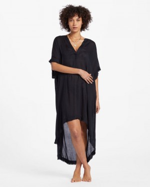 Black Pebble Women's Billabong Found Love Midi Beach Cover-Up Dress | 341697VSX