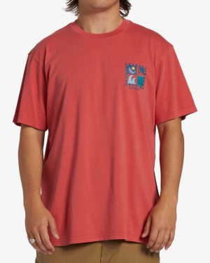 Coral Men's Billabong Boxed In Short Sleeve Wave Washed T-Shirt | 536917CXF