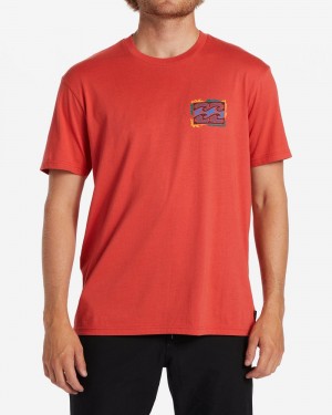 Coral Men's Billabong Crayon Wave T-Shirt | 392075ORU