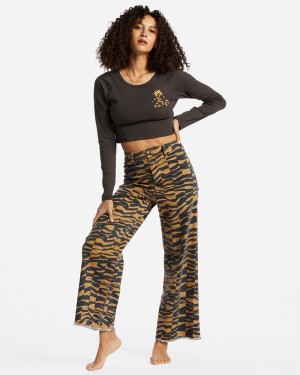 Cosmic Khaki Women's Billabong Free Fall Print Wide Leg Pants | 357682MBV