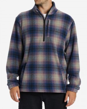 Dark Blue Men's Billabong Boundary Half-Zip Mock Neck Fleece | 076394SIJ