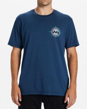 Dark Blue Men's Billabong Flame T-Shirt | 271053GSU