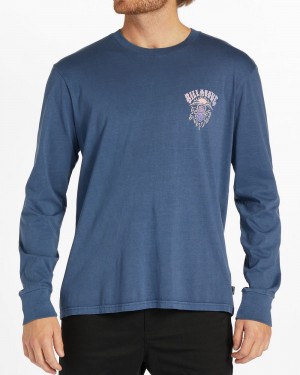 Dark Blue Men's Billabong Theme Arch Long Sleeve Wave Washed T-Shirt | 154702NCR