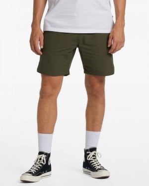 Dark Olive Men's Billabong A/Div Surftrek Plus Organic Elastic Waist 19" Shorts | 685234OTV