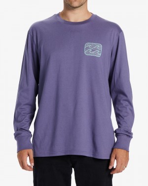 Dusty Grape Men's Billabong Crayon Wave Long Sleeve T-Shirt | 423690VNZ