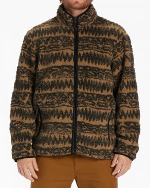 Green Men's Billabong Boundary Switchback Zip-Up Sherpa Fleece | 925710ELM