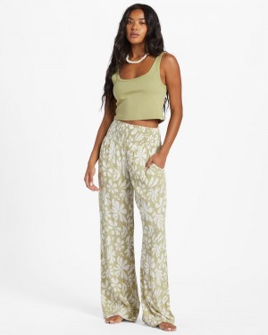 Green Women's Billabong New Waves 2 Wide-Leg Pants | 796085HYR