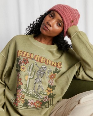 Green Women's Billabong Ride In Oversized Crewneck Sweatshirt | 416709BDS