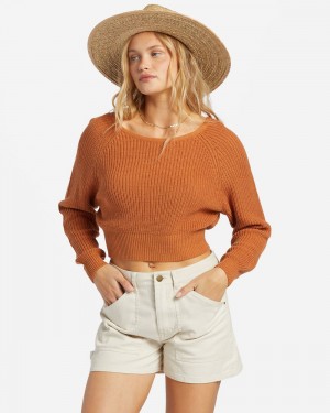 Green Women's Billabong Sun Soaked V-Neck Sweater | 365891TLX