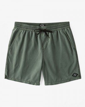 Khaki Men's Billabong All Day Overdyed Layback 17" Elastic Waist Shorts | 948136HJN