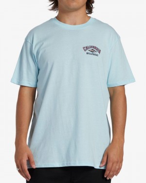 Light Blue Men's Billabong Arch California Short Sleeve T-Shirt | 146970LVY