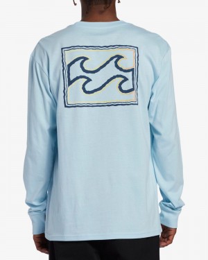 Light Blue Men's Billabong Crayon Wave Long Sleeve T-Shirt | 209385OVF