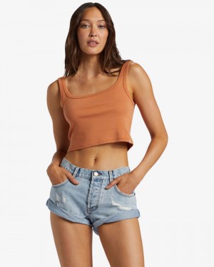 Light Wash Destroy Women's Billabong Get Low Short Denim Shorts | 947082TBY