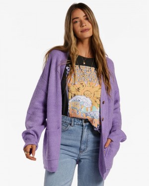 Lilac Breeze Women's Billabong So Chill Cardigan Sweater | 430287FKB