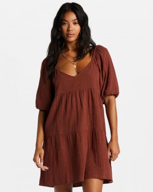 Mocha Women's Billabong Fall For Ya Babydoll Dress | 921085ZHL