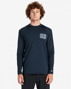 Navy Men's Billabong Crayon Wave Long Sleeve Upf 50 Surf T-Shirt | 012584KHL