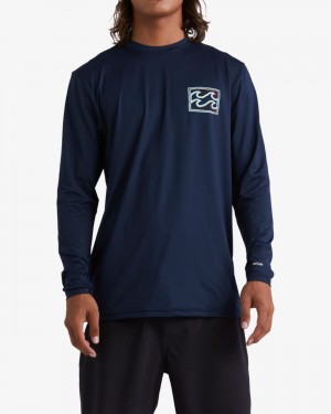 Navy Men's Billabong Crayon Wave Loose Fit Long Sleeve Surf T-Shirt | 782691FNR