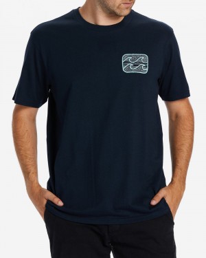 Navy Men's Billabong Crayon Wave T-Shirt | 752936ANT