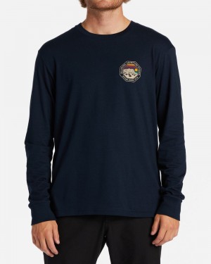 Navy Men's Billabong Rockies Long Sleeve T-Shirt | 258930ATX