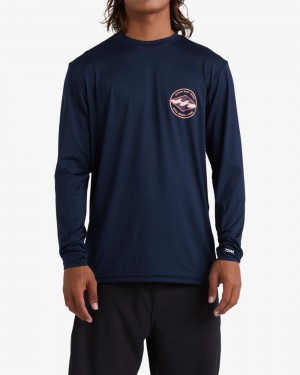 Navy Men's Billabong Rotor Diamond Loose Fit Long Sleeve Surf T-Shirt | 104789FAG