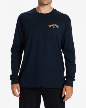 Navy Men's Billabong Snaking Arches Long Sleeve T-Shirt | 914857UWE