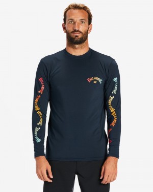 Navy Men's Billabong Snaking Arches Long Sleeve Upf 50 Surf T-Shirt | 260895GOL