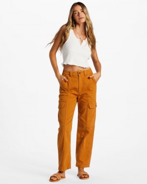 Olive Women's Billabong Wall To Wall Denim Cargo Pants | 350918QYL