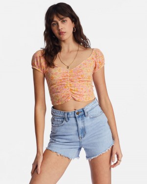 Peach Punch Women's Billabong Pretty Sweet Crop Top | 560982JWK