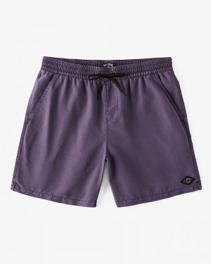 Purple Men's Billabong All Day Overdyed Layback 17" Elastic Waist Shorts | 350169FIP