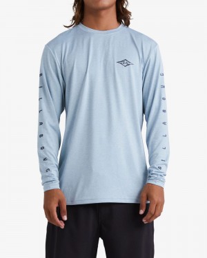 Smoke Blue Heather Men's Billabong Unity Loose Fit Long Sleeve Surf T-Shirt | 793165RWM