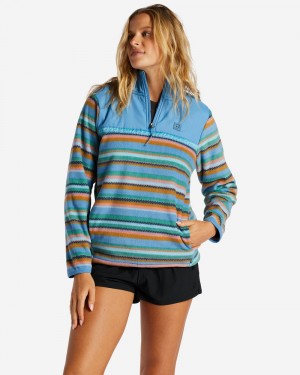 Stormy Blue Women's Billabong Boundary Lite Mock Neck Sweatshirt | 647320VMQ