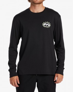 Washed Black Men's Billabong Crayon Wave Long Sleeve T-Shirt | 283460RAV