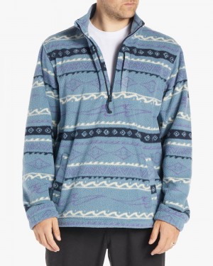 Washed Blue Men's Billabong Boundary Half-Zip Mock Neck Fleece | 801362NPS