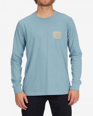 Washed Blue Men's Billabong Crayon Wave Long Sleeve T-Shirt | 972651QZB