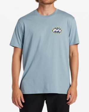 Washed Blue Men's Billabong Crayon Wave T-Shirt | 456897OPS