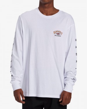 White Men's Billabong Arch Hawaii Long Sleeve T-Shirt | 178659QDO