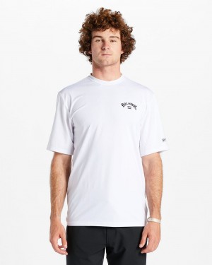 White Men's Billabong Arch Wave Loose Fit Upf 50+ Short Sleeve Surf T-Shirt | 492503BHA