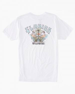 White Men's Billabong Flamingo Arch T-Shirt | 204537UKH