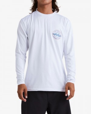 White Men's Billabong Rotor Diamond Loose Fit Long Sleeve Surf T-Shirt | 179480FHT