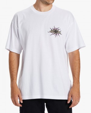 White Men's Billabong Sun Warp T-Shirt | 057214EQO