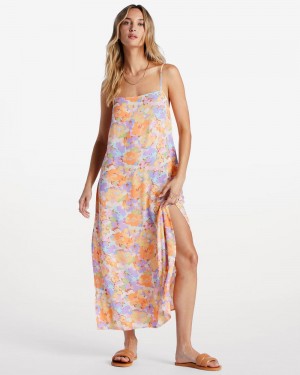 White Multi Women's Billabong Weekend Waves Midi Dress | 461825SPC