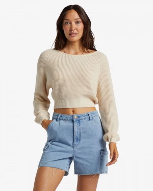 White Women's Billabong Sun Soaked V-Neck Sweater | 190482FOG