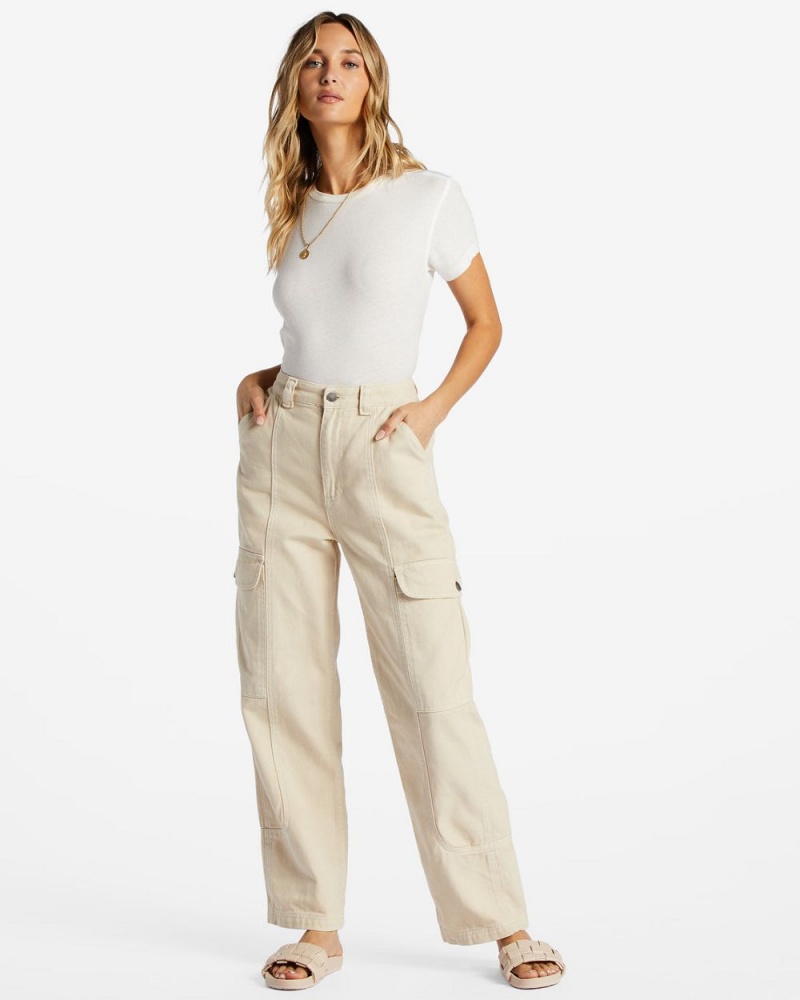 Antique White 1 Women's Billabong Wall To Wall Denim Cargo Pants | 935178AWU