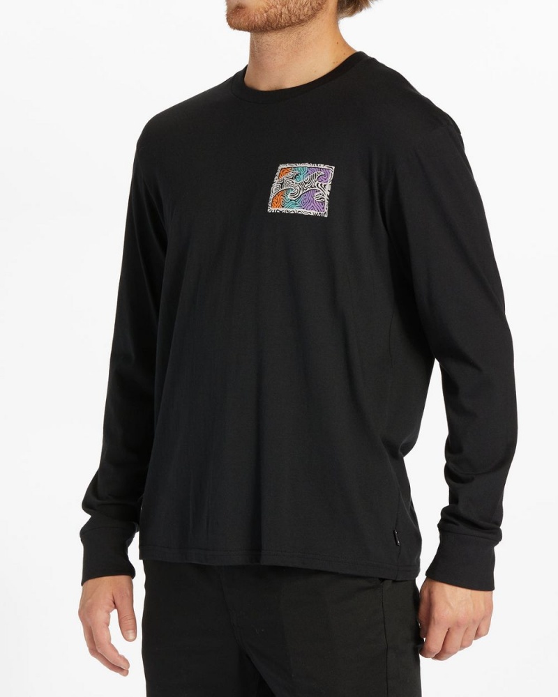 Black Men's Billabong Crayon Wave Long Sleeve T-Shirt | 392587XQF