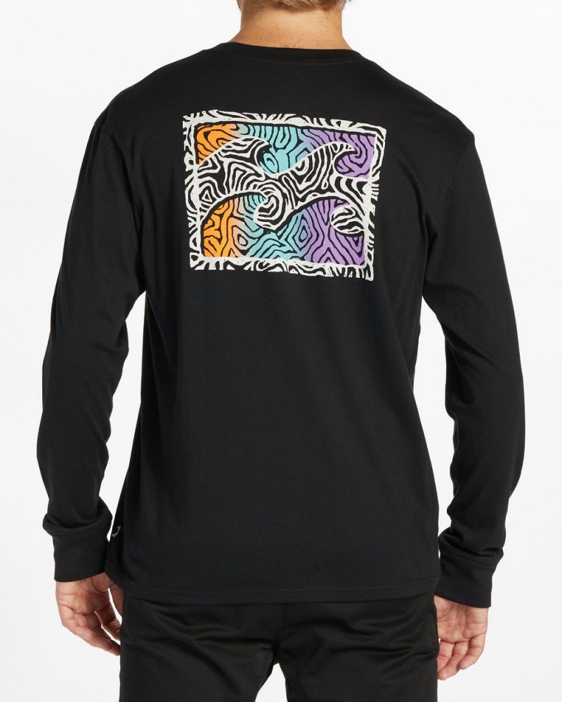 Black Men's Billabong Crayon Wave Long Sleeve T-Shirt | 392587XQF